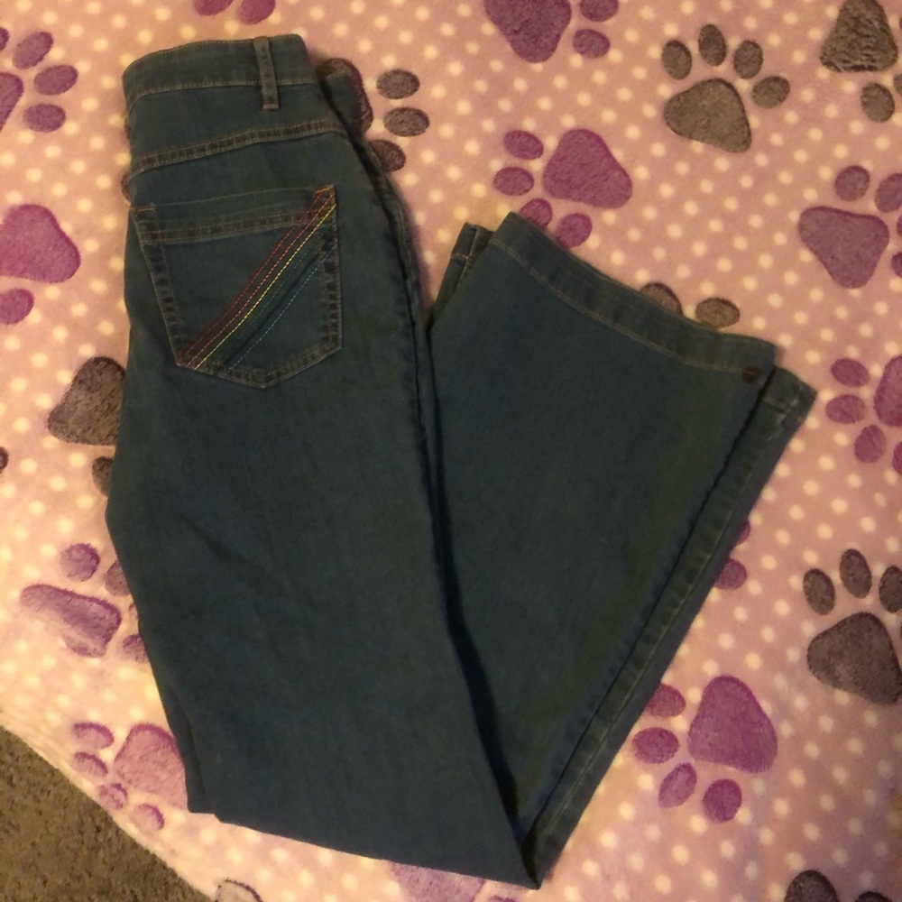 Flare jeans with rainbow on butt!